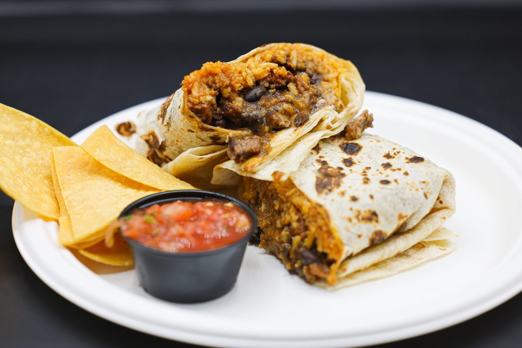 Golden Burrito stuffed with meat, cheese, rice and beans