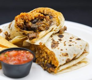 Golden Burrito stuffed with meat, cheese, rice and beans
